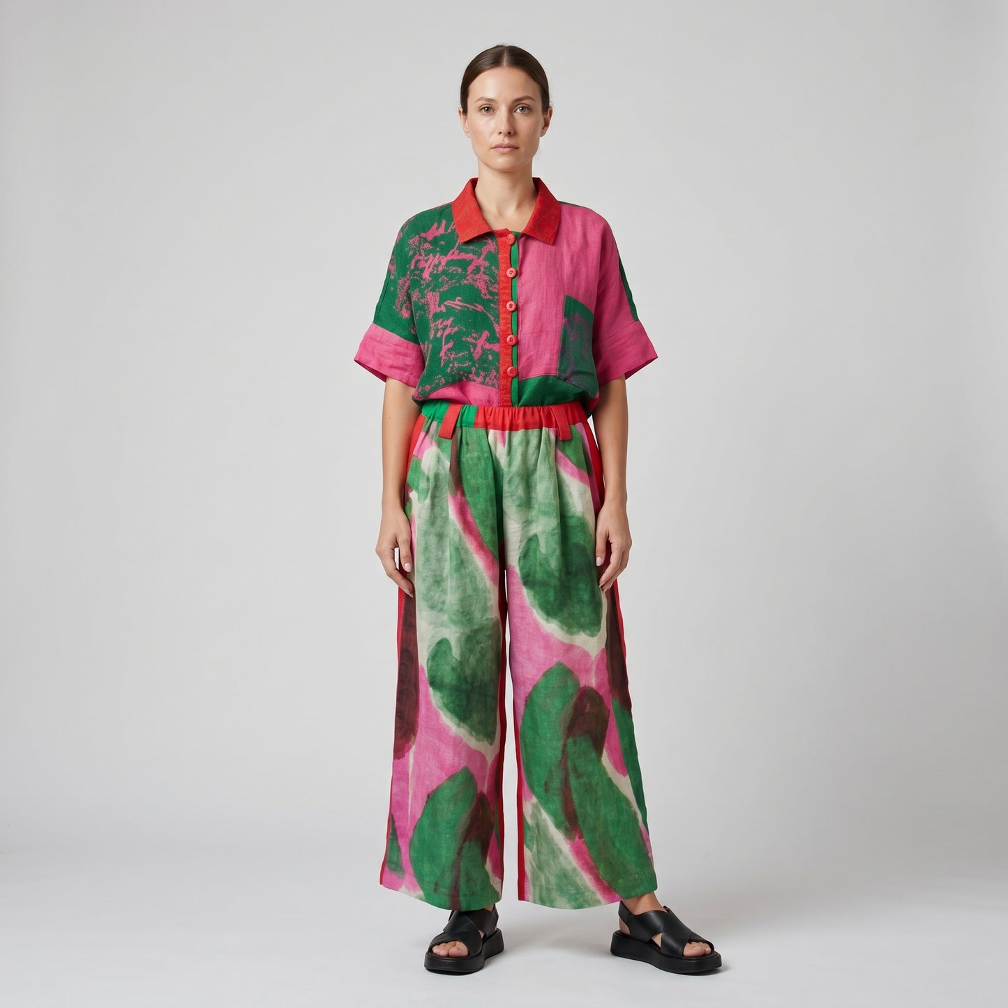 Abstract Print Linen Trousers