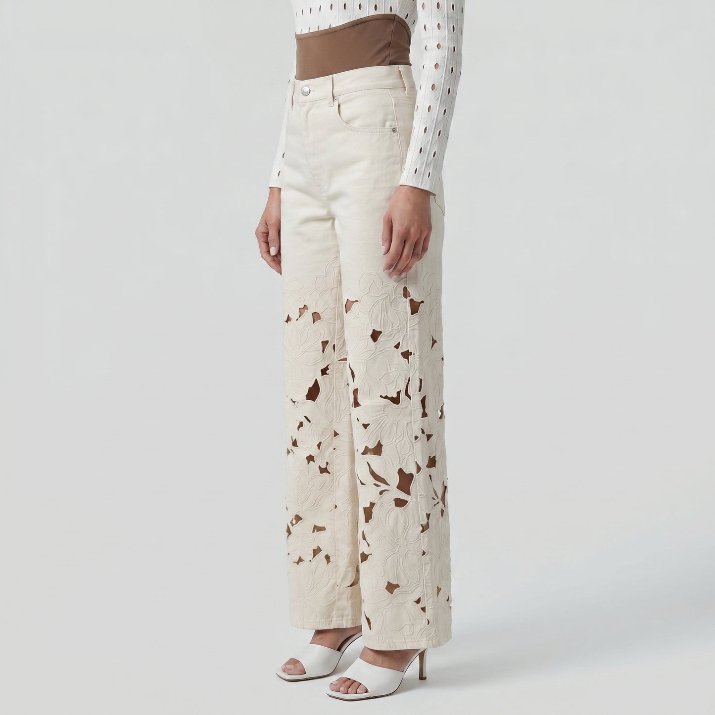 Floral Cutout Wide Leg Jeans