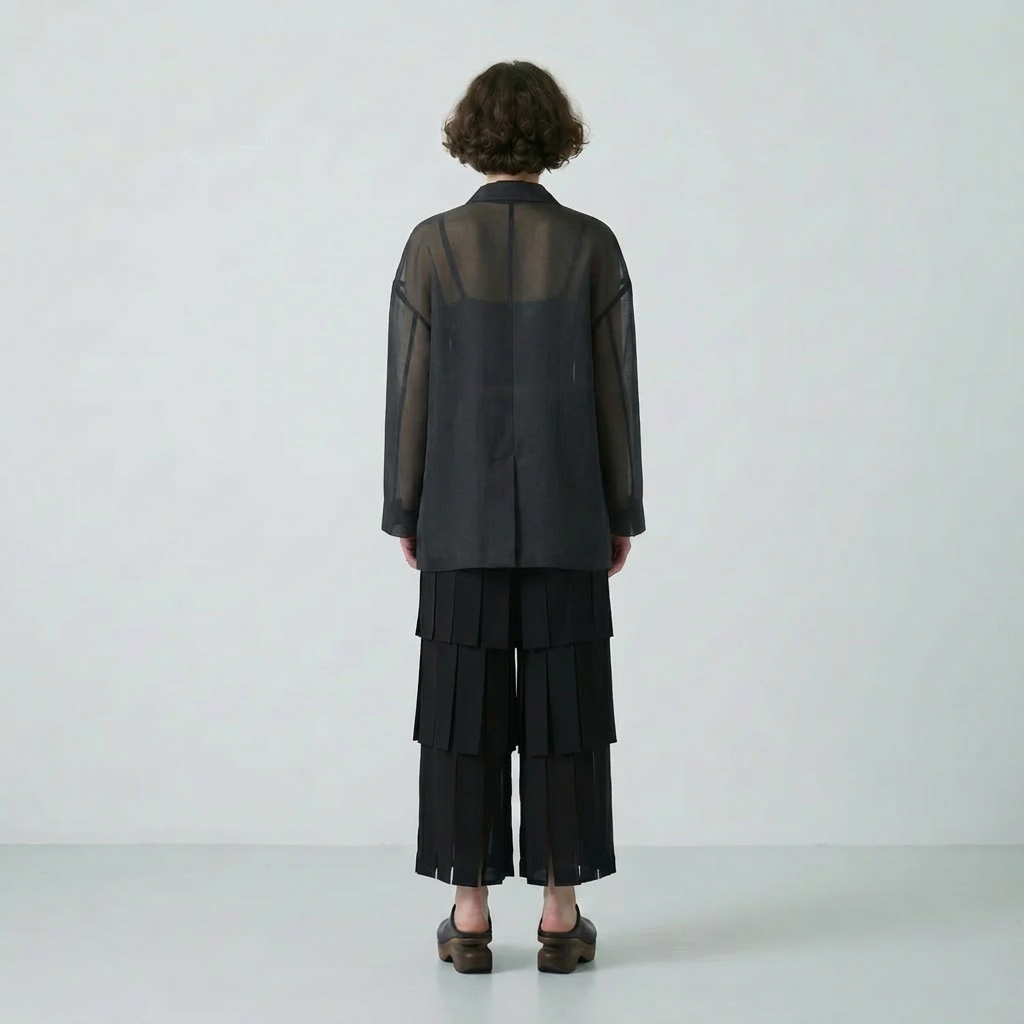 Tiered Pleated Wide-Leg Trousers