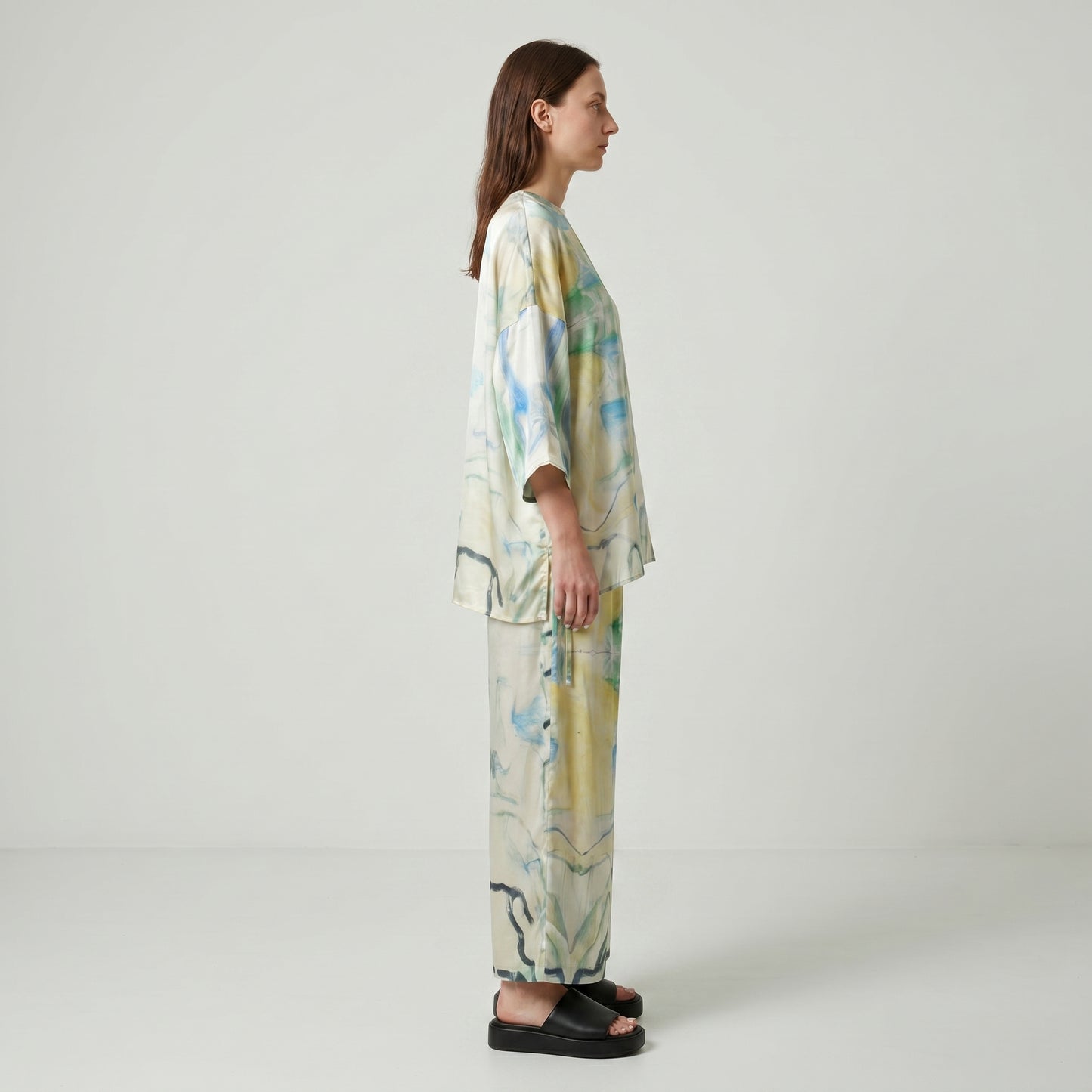 Abstract Print Silk Oversized Top