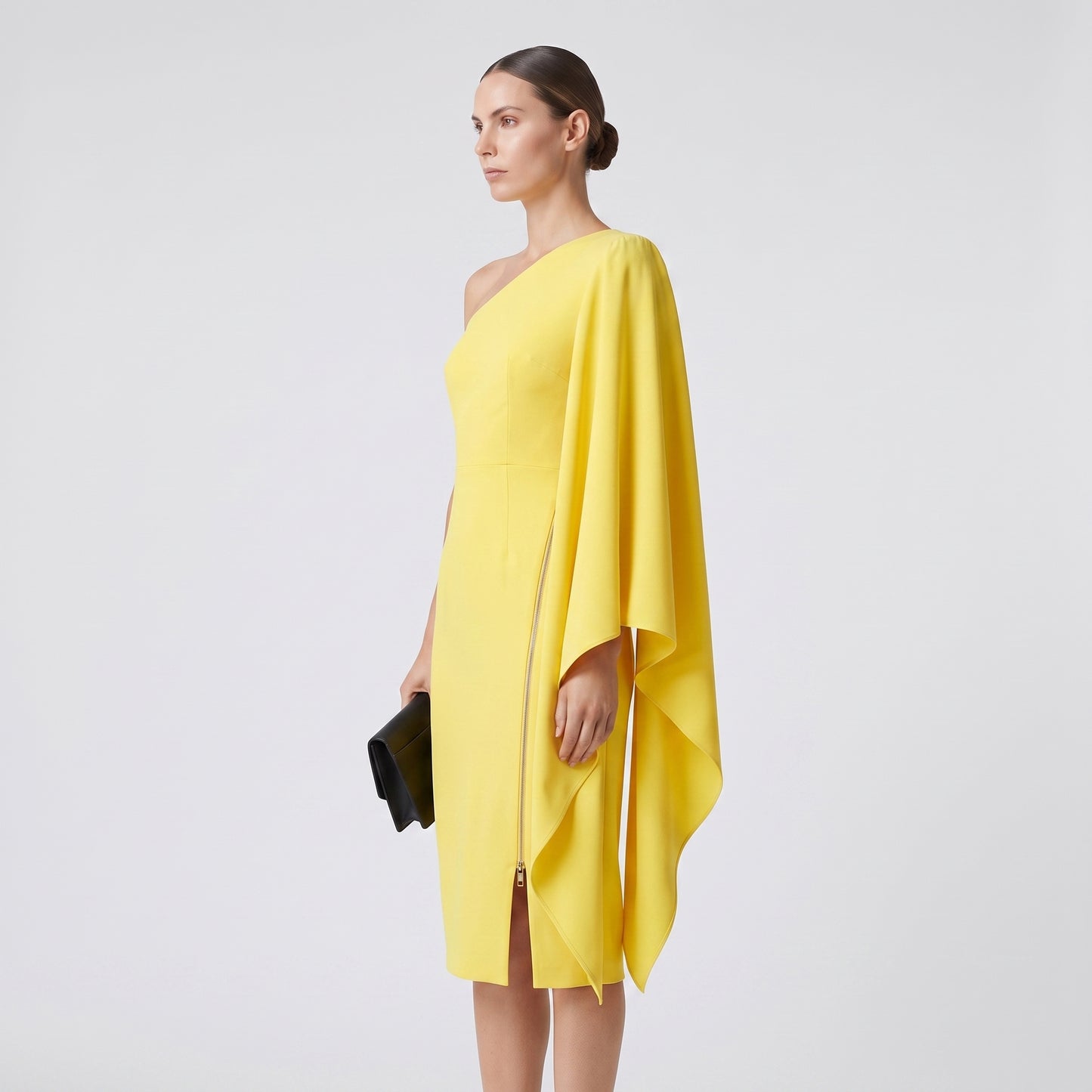 One-Shoulder Drape Yellow Dress