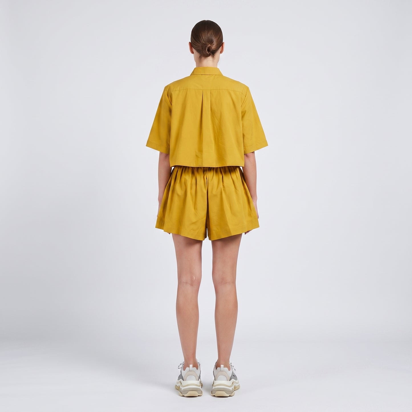 Mustard Pleated Drawstring Shorts