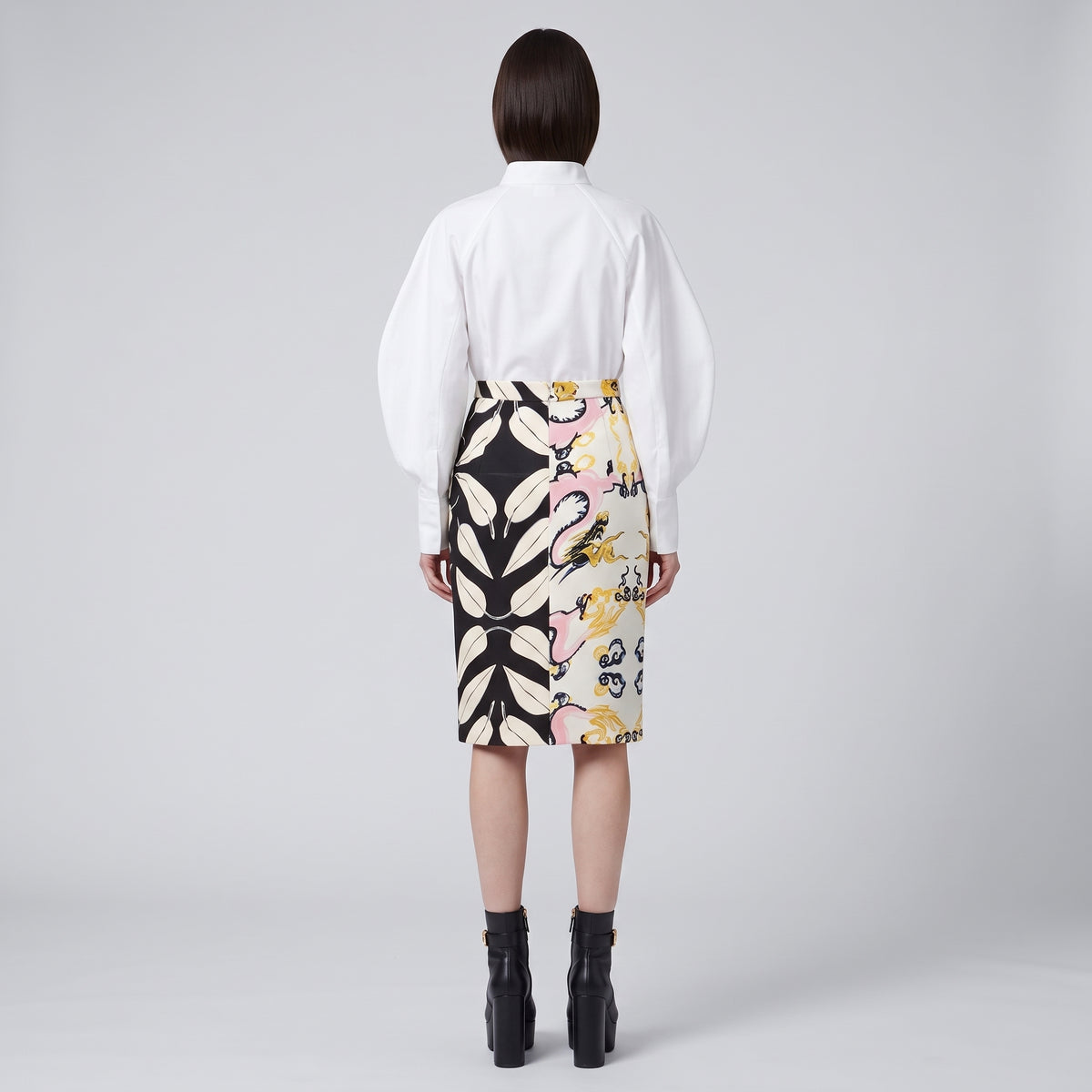 Abstract Print Asymmetric Pencil Skirt