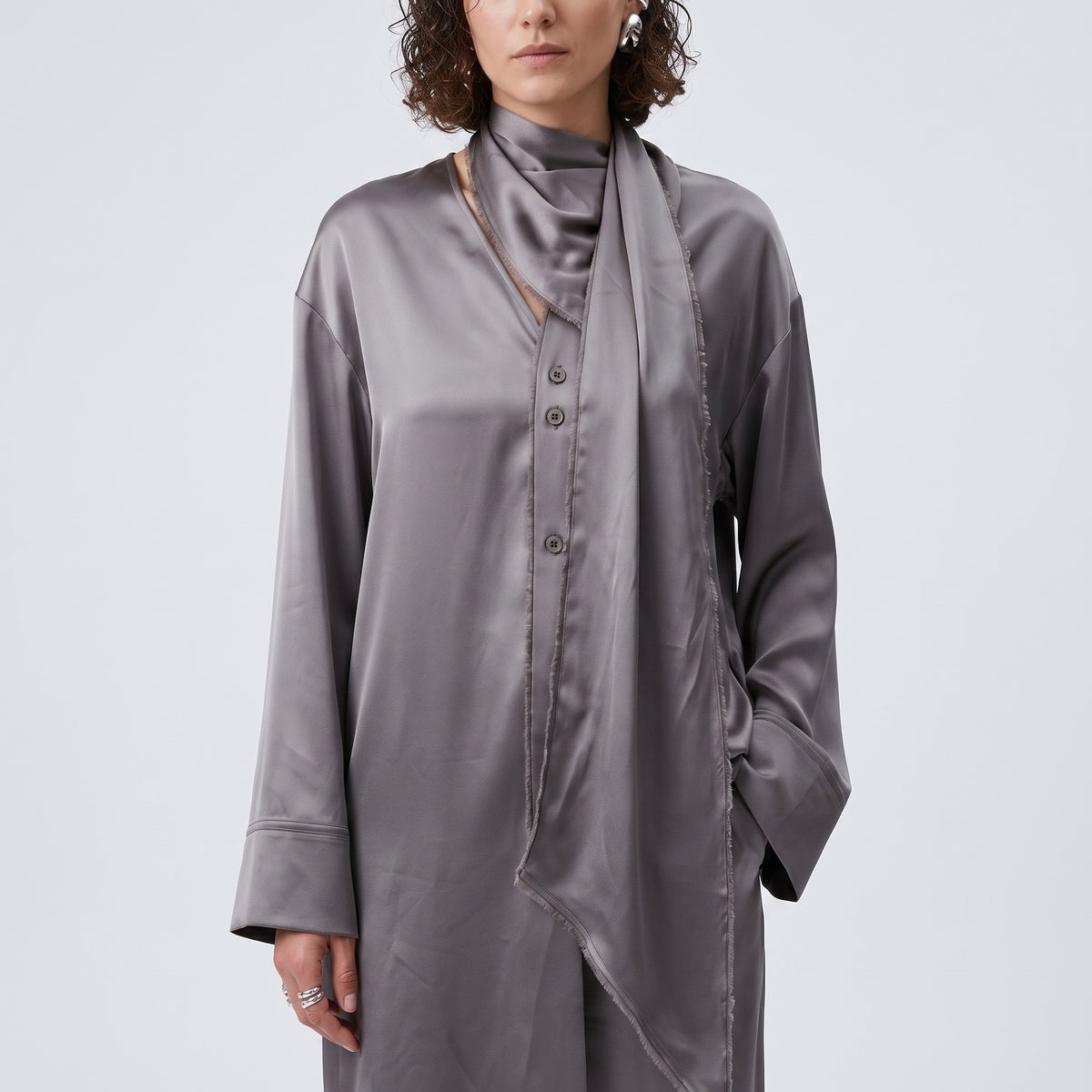 Satin Drape Detail Silk Blouse