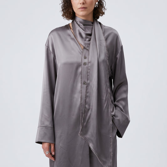 Satin Drape Detail Silk Blouse