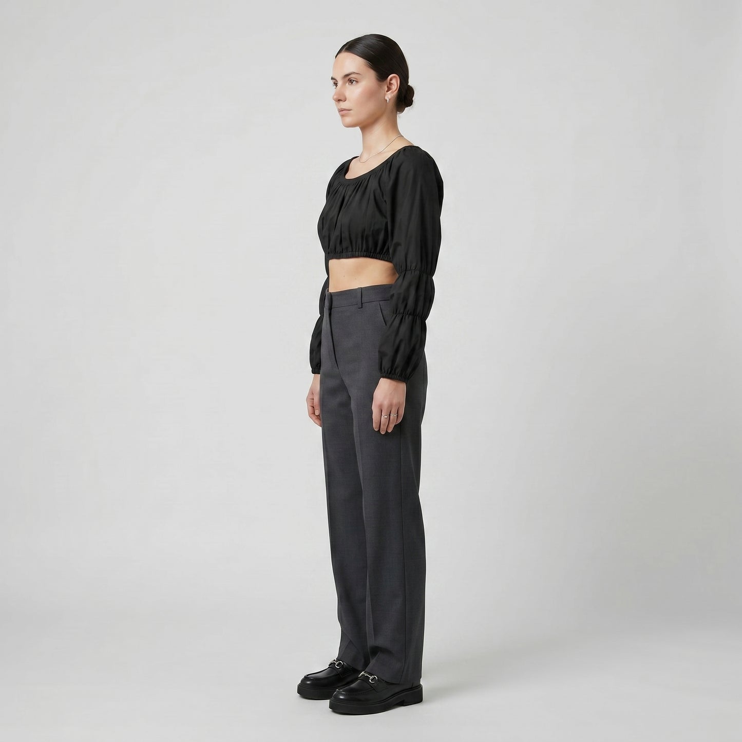 Black Ruched Cropped Blouse