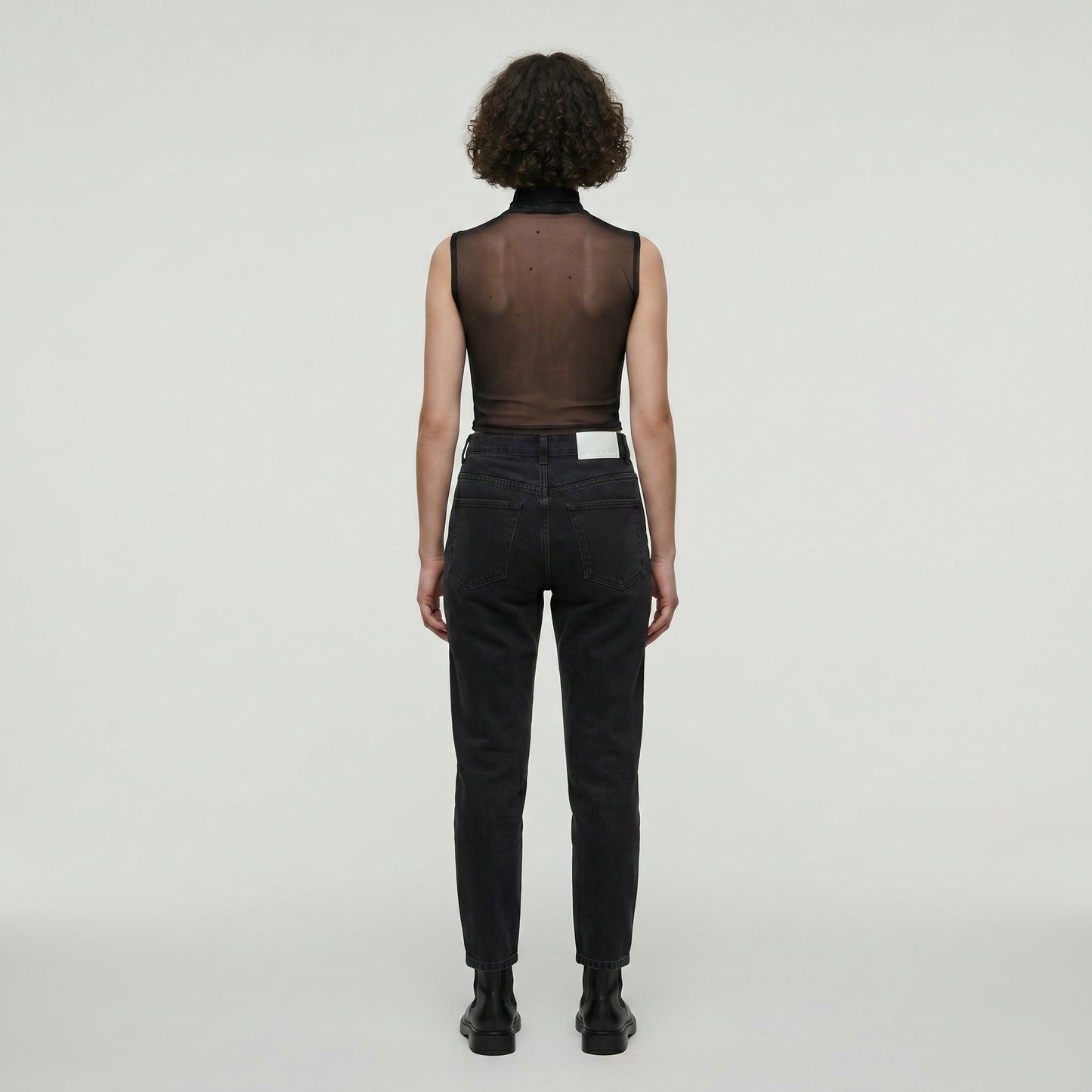 Sleeveless Sheer Mesh Mock-Neck Top