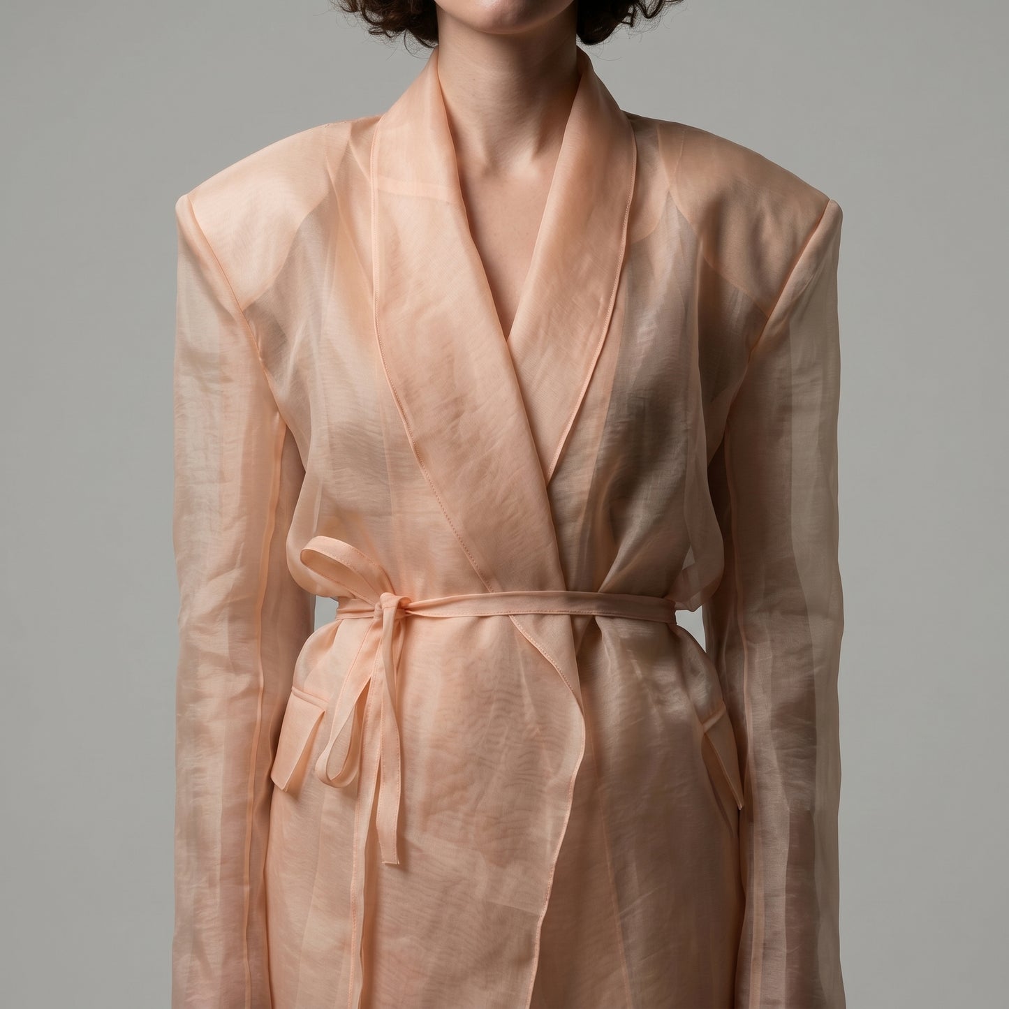 Sheer Organza Tie-Waist Blazer