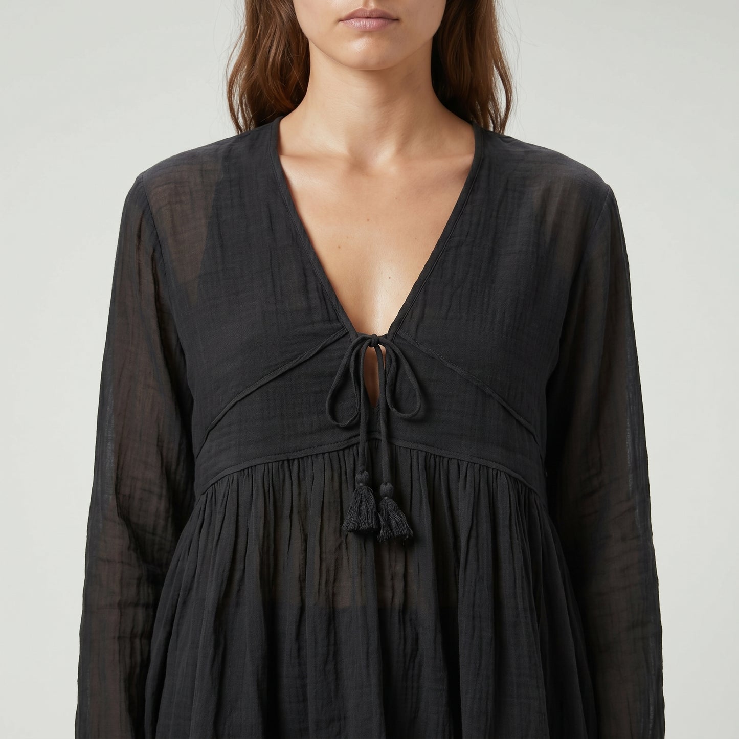 Black Gauze V-Neck Blouse