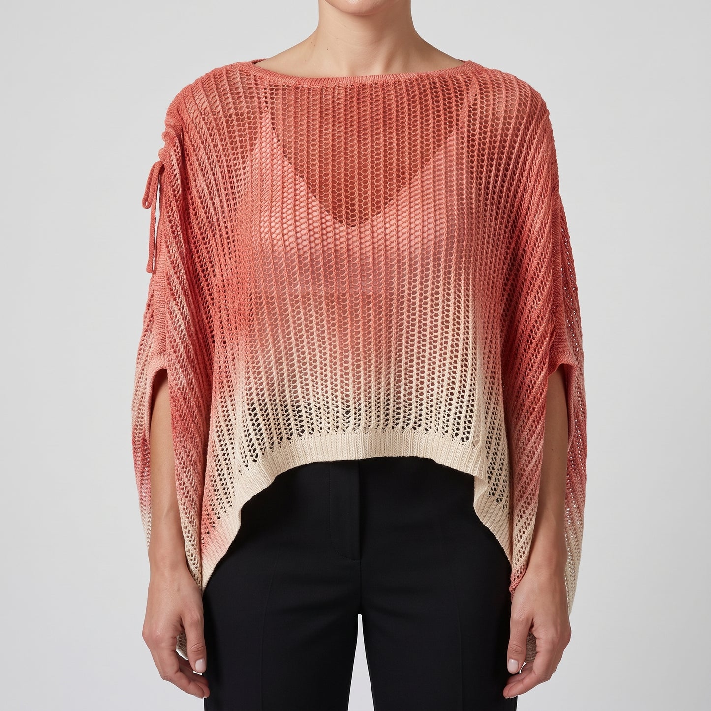 Ombre Open-Knit Poncho Top