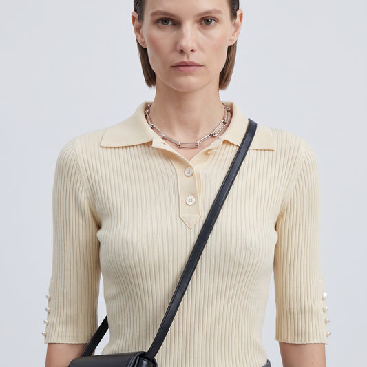 Ribbed Knit Polo Top