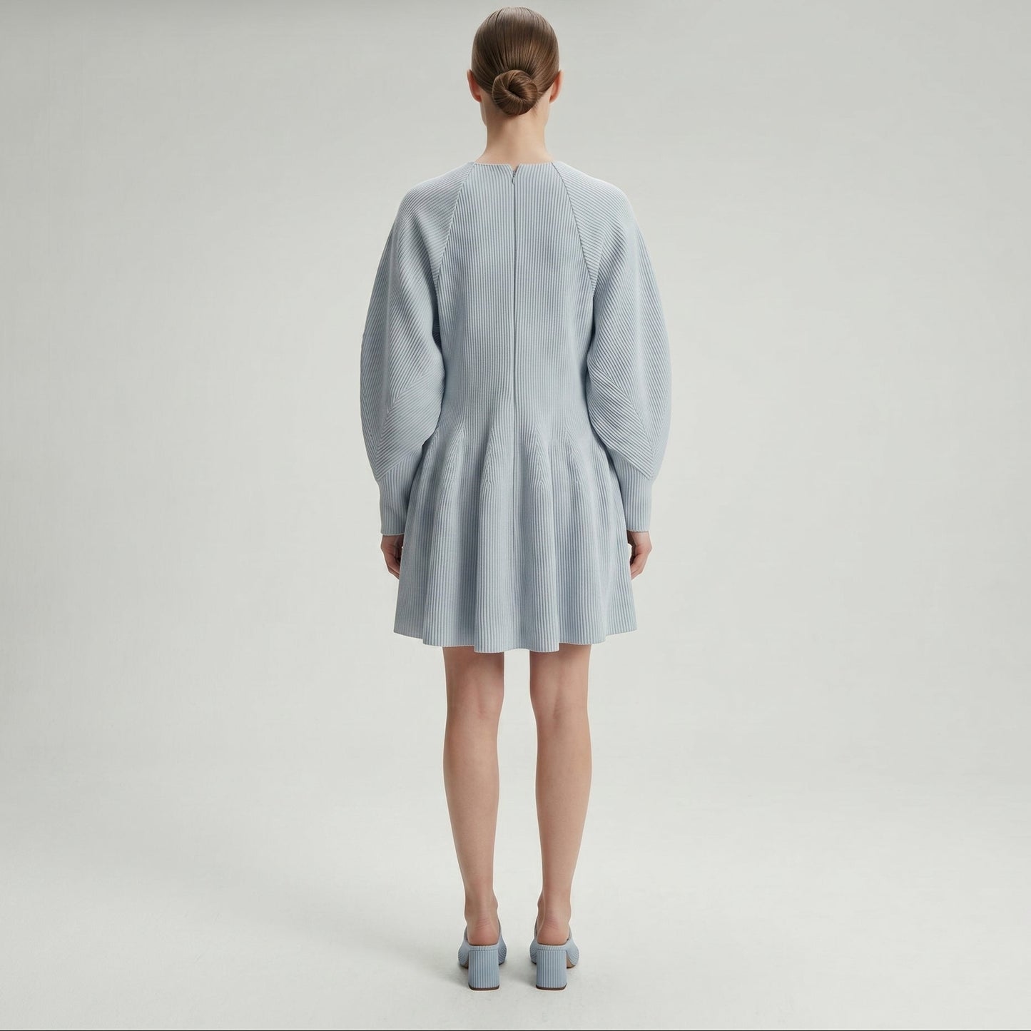 Pleated Ribbed Knit Dress