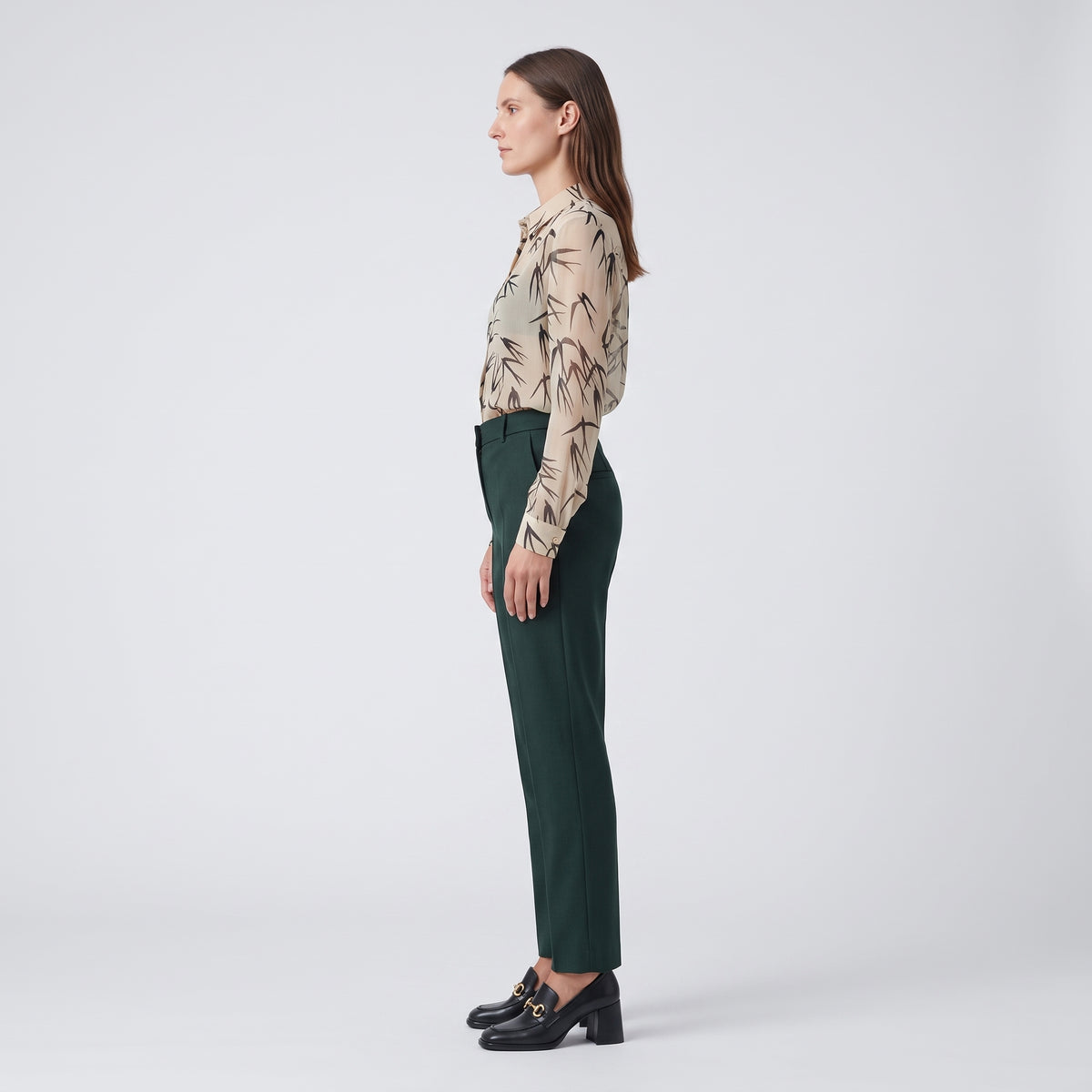 Sheer Bird Print Button-Down Shirt
