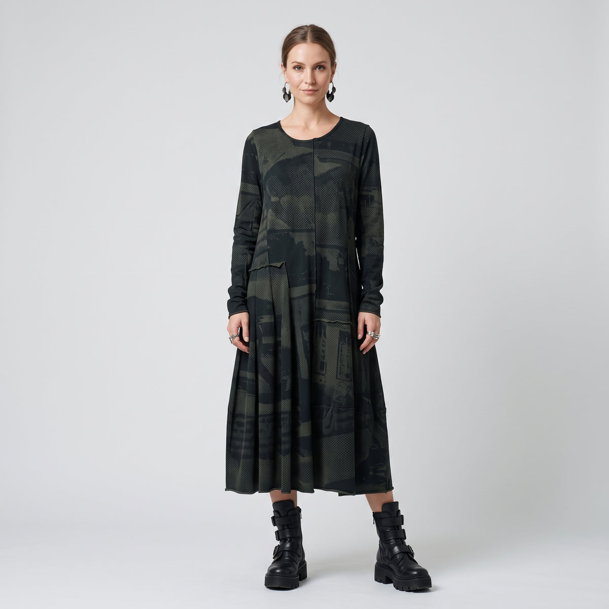 Abstract Print Long Sleeve Dress