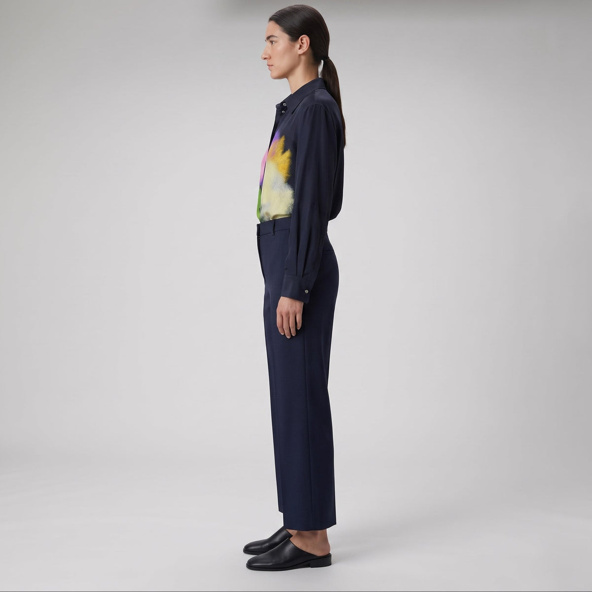 Abstract Print Silk Button-Down