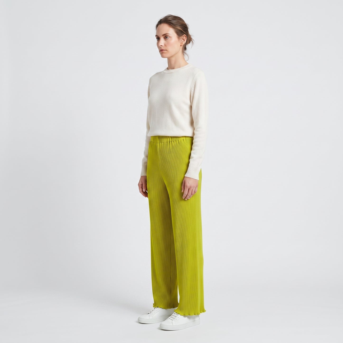 Pleated High-Waisted Lime Trousers