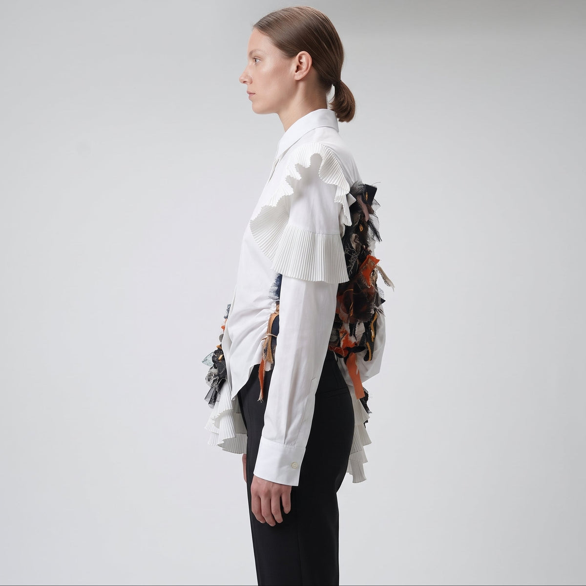 Asymmetric Ruffled Embellished Shirt