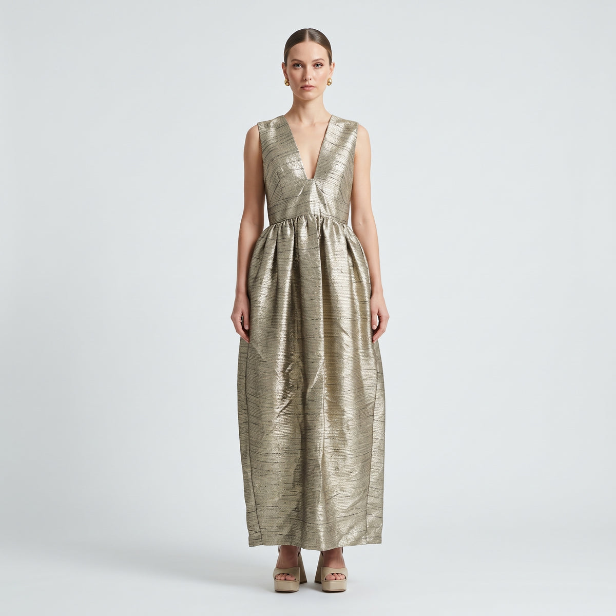 Metallic Textured Fit-and-Flare Dress
