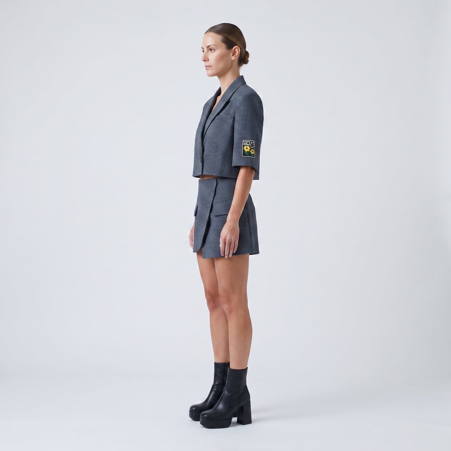 Cropped Checked Tailored Jacket