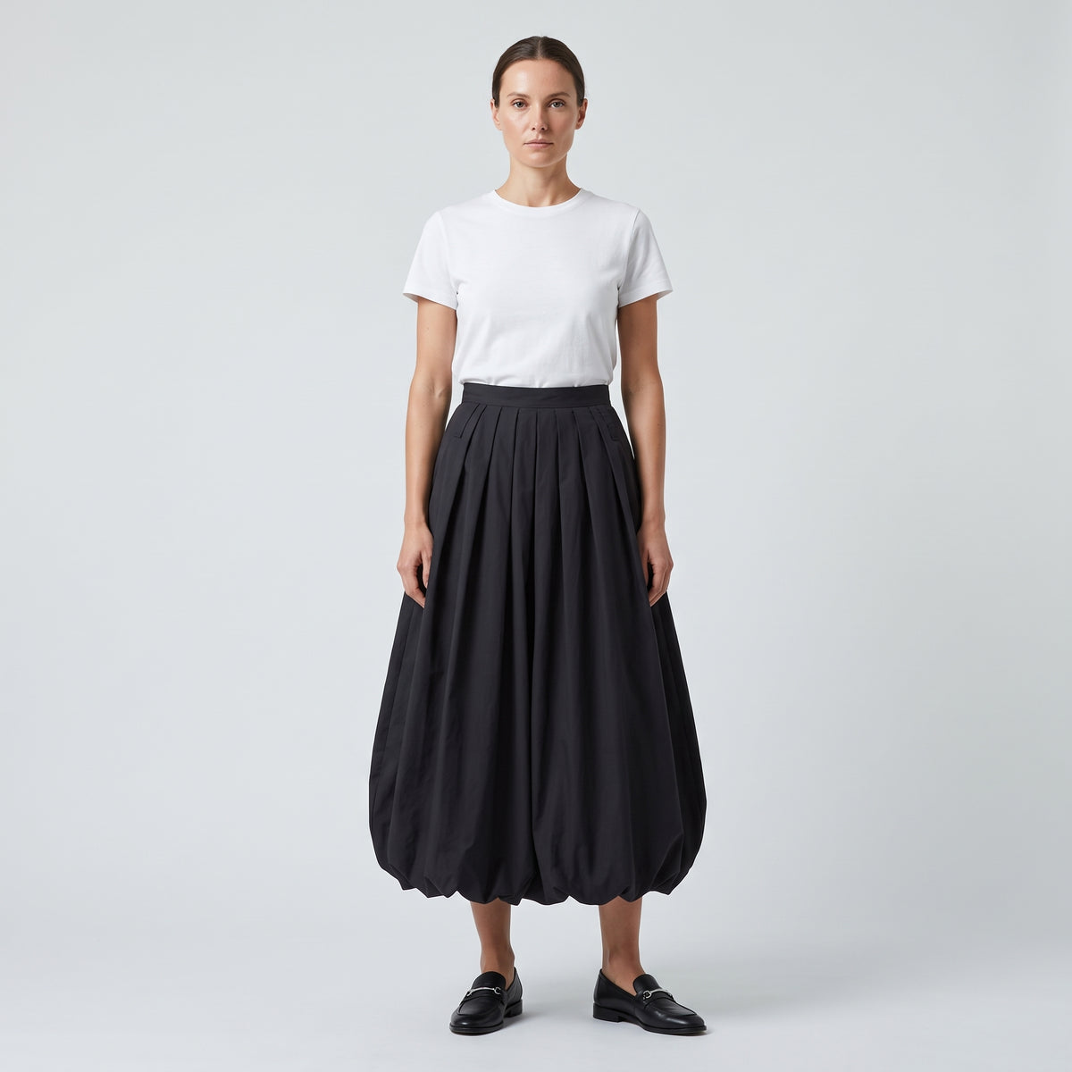 Pleated Voluminous Midi Skirt