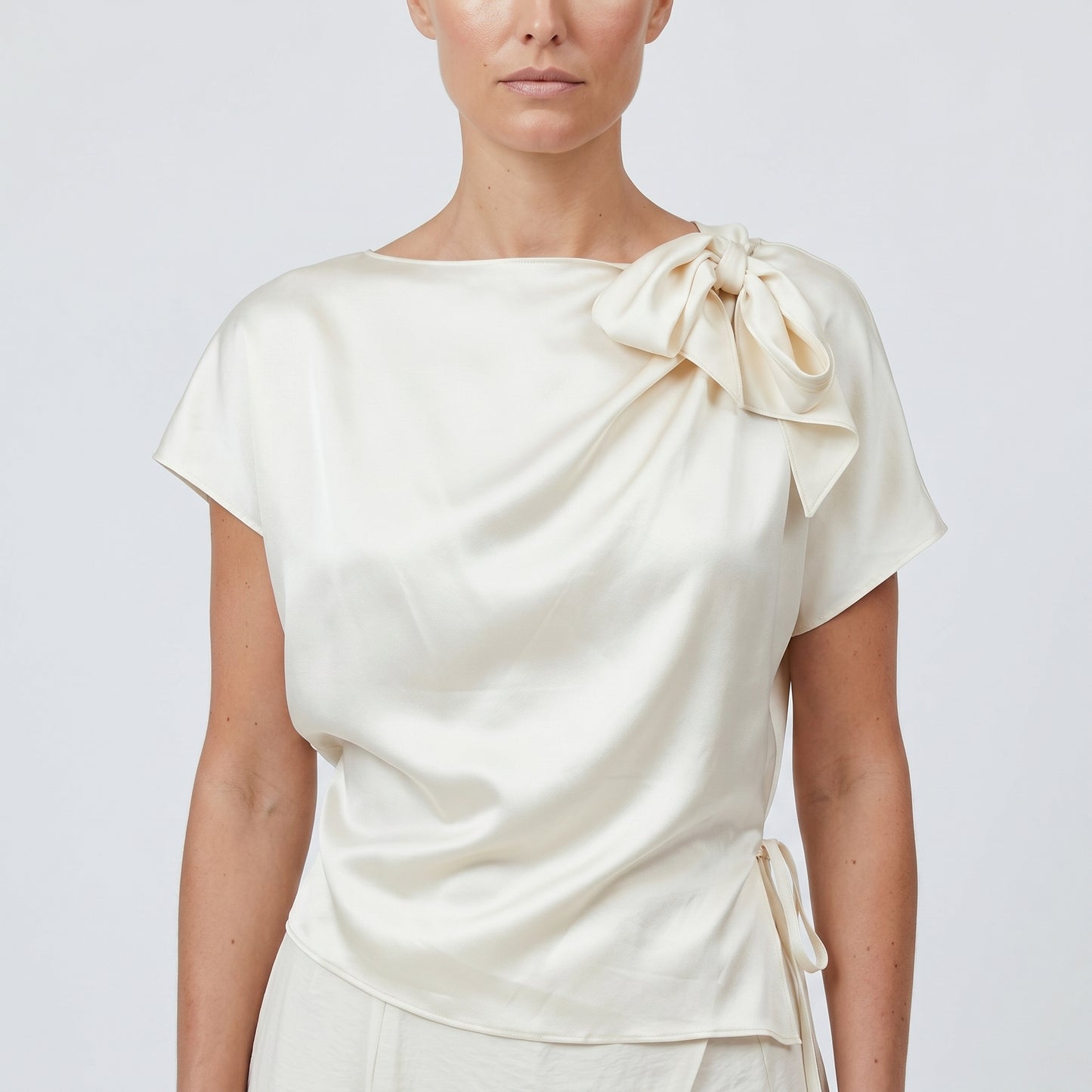 Elegant Silk Bow Detail Top