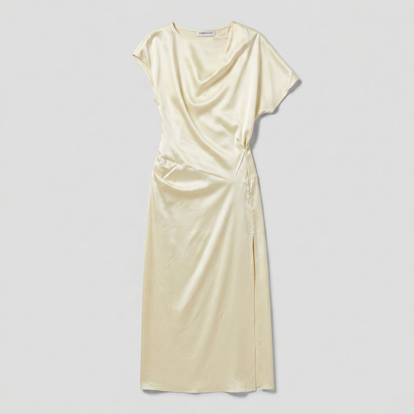 Draped Silk Cowl Midi Dress