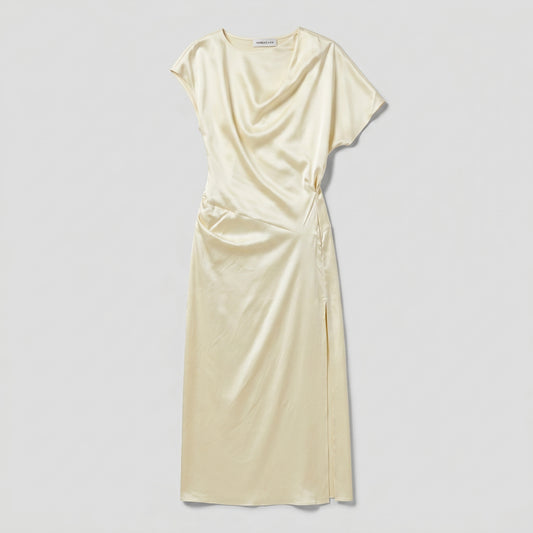 Draped Silk Cowl Midi Dress