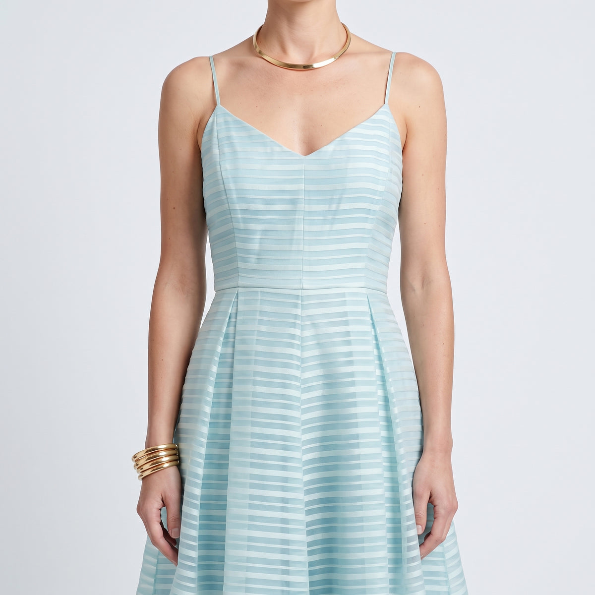 Pleated Striped Pastel A-Line Dress