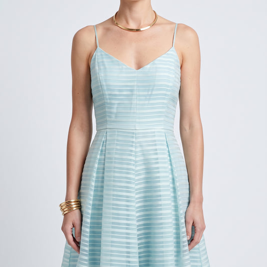 Pleated Striped Pastel A-Line Dress
