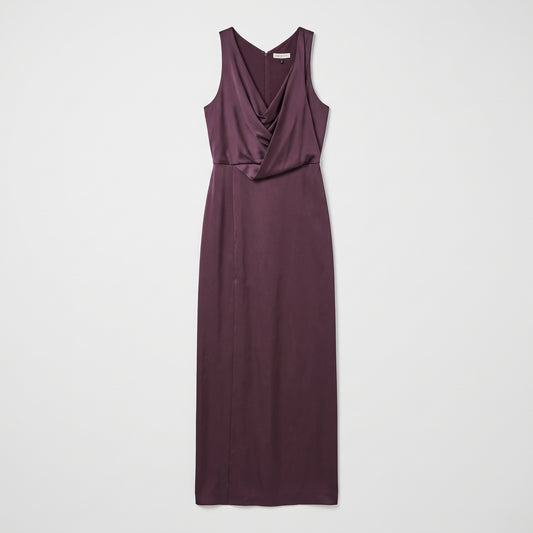 Draped Satin Midi Evening Dress
