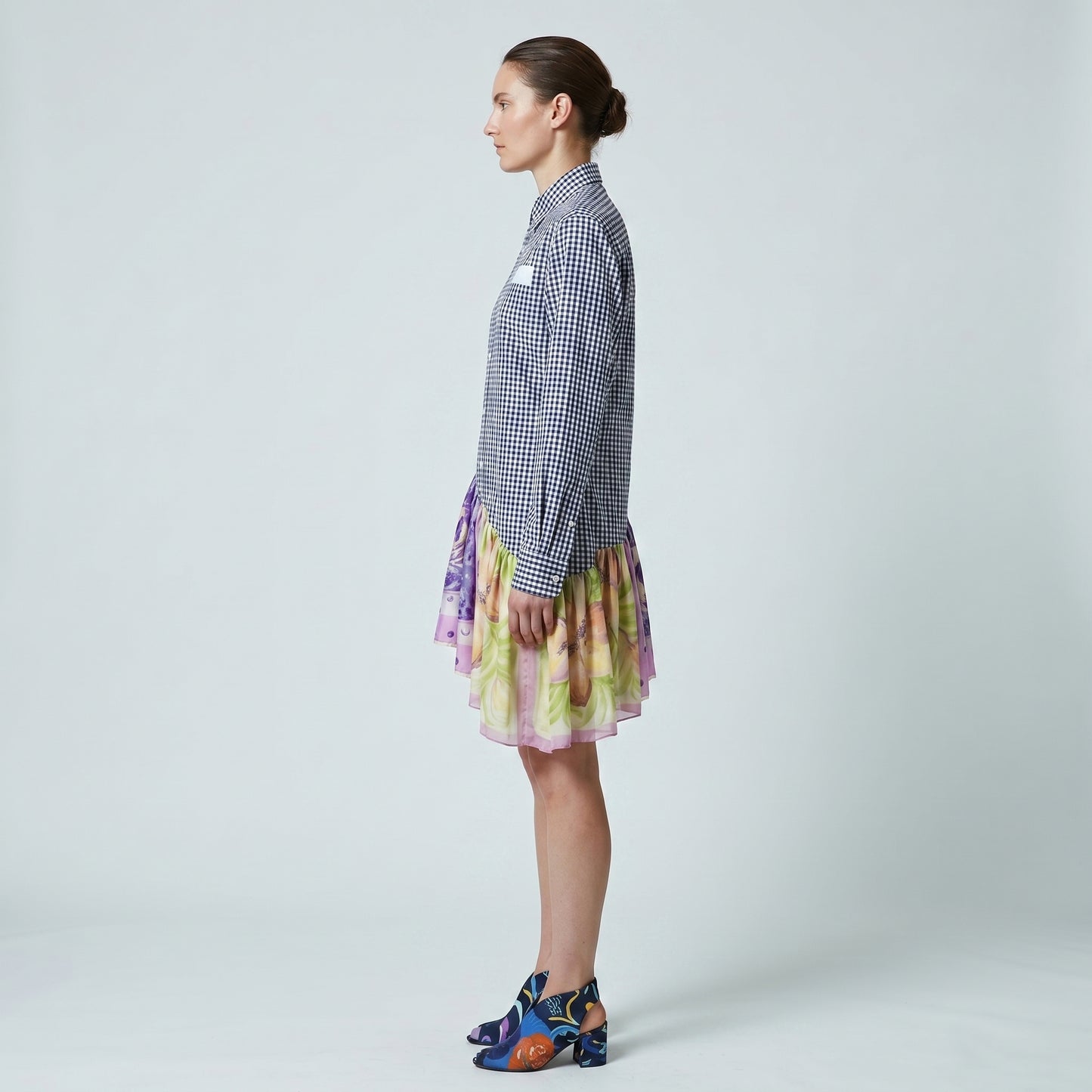 Gingham Floral Asymmetric Hem Shirt