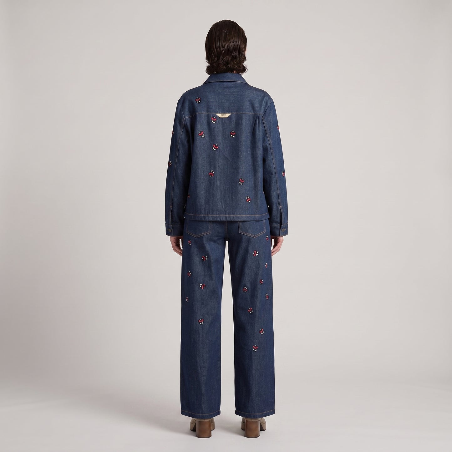Embroidered Lace-Up Denim Jacket