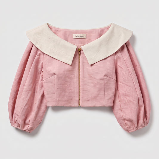 Pink Cropped Collared Jacket