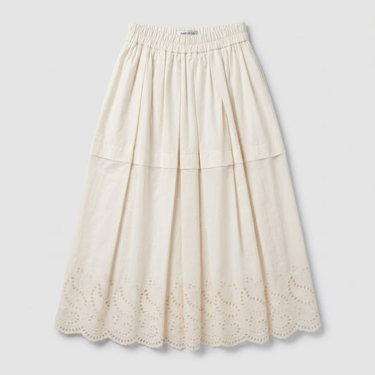 Pleated Embroidered Midi Skirt