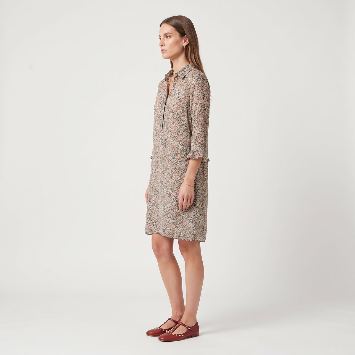 Floral Print Ruffle Sleeve Dress