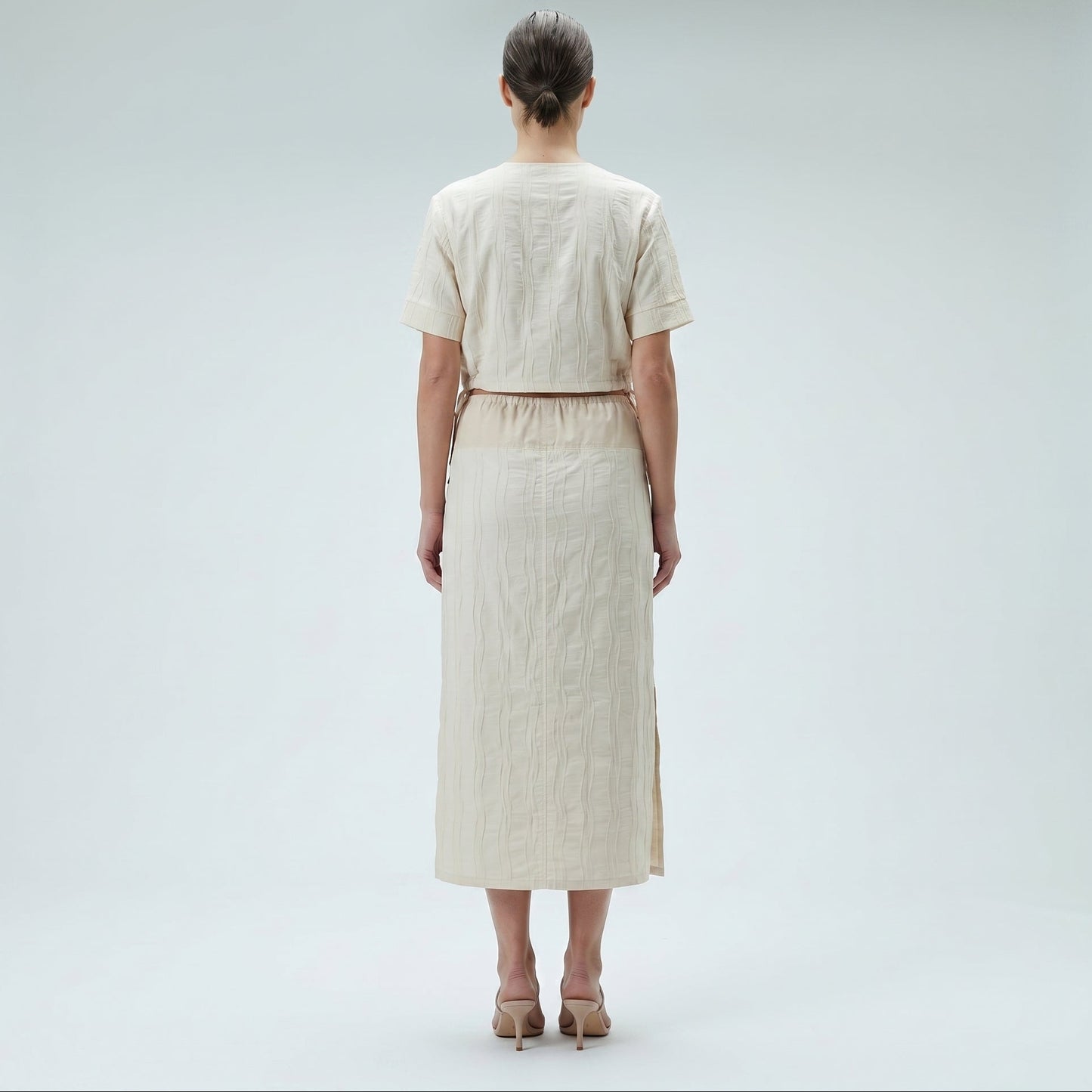 Textured Drawstring Midi Skirt