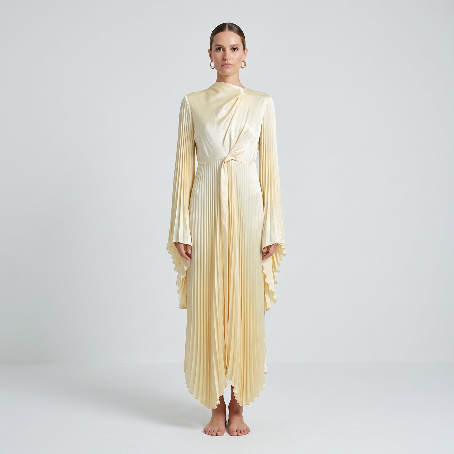 Pleated Satin Twist Hem Dress