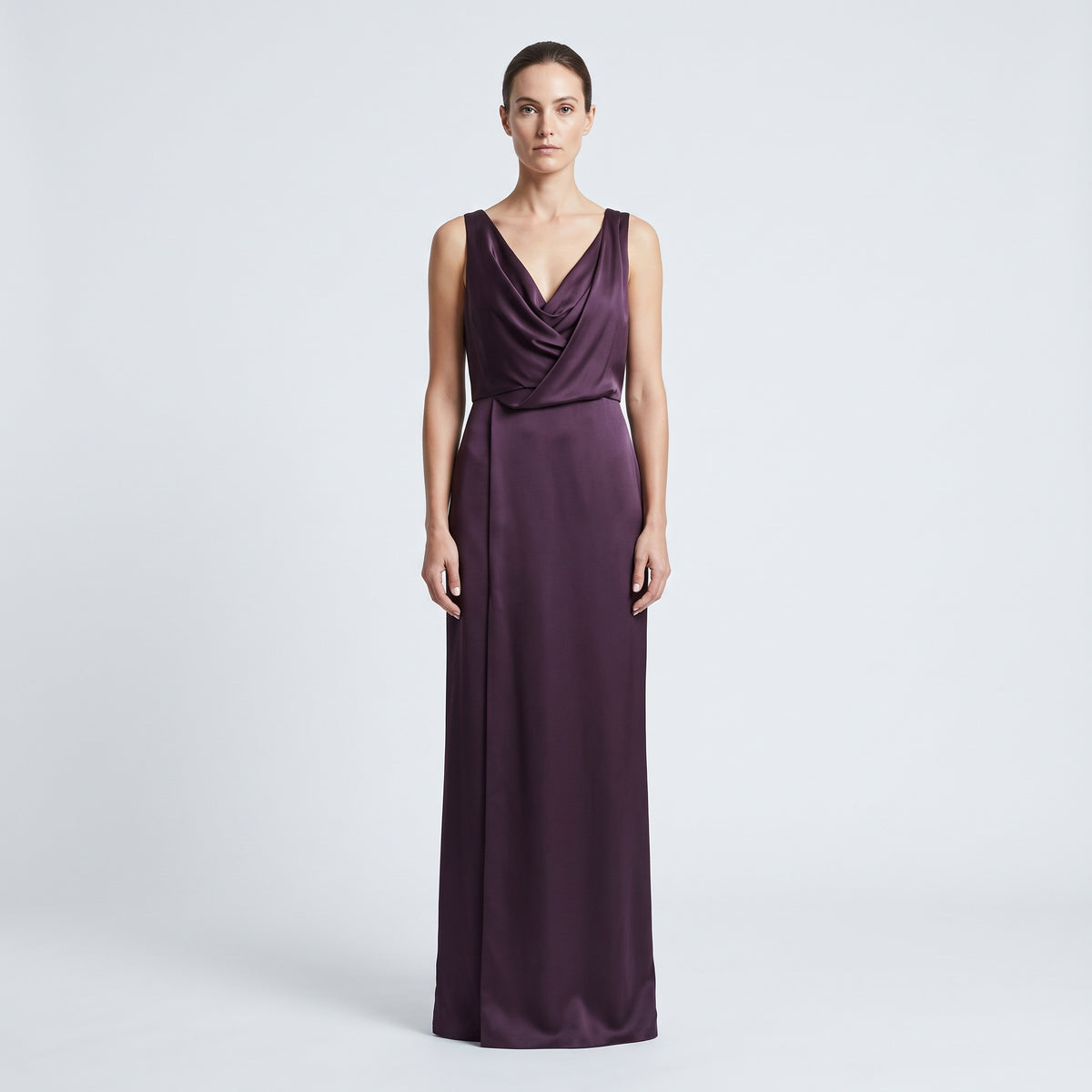 Draped Satin Midi Evening Dress