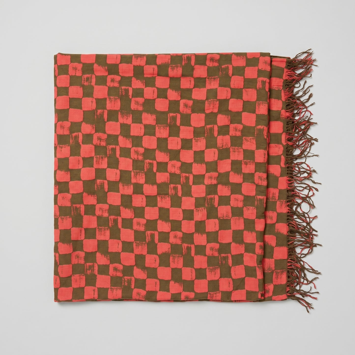 Checkered Fringed Blanket Shawl