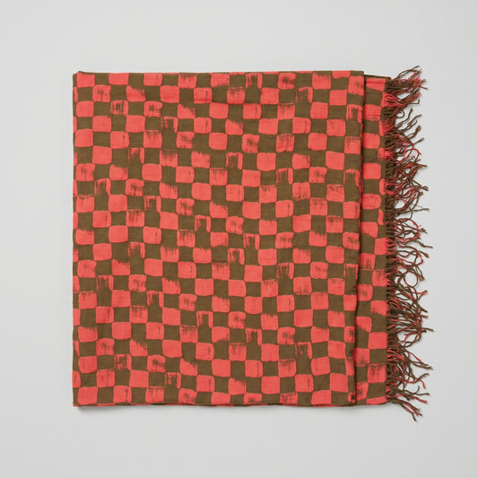 Checkered Fringed Blanket Shawl