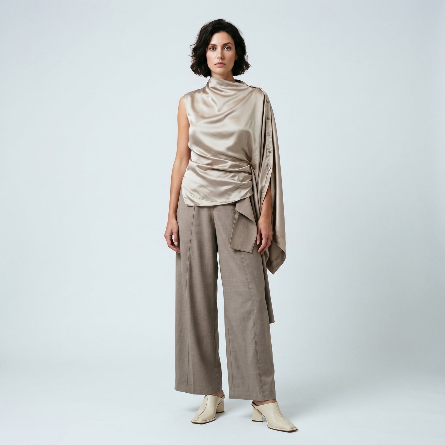 Asymmetrical Ruched Satin Top