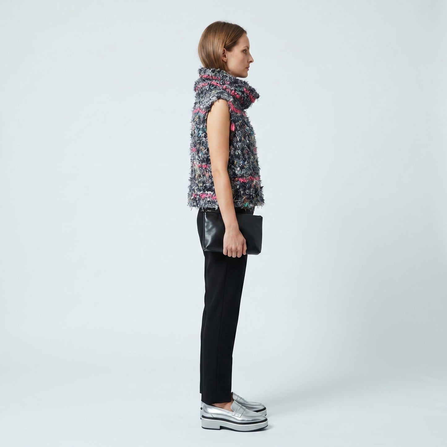 Multi Textured Knit Turtleneck Vest