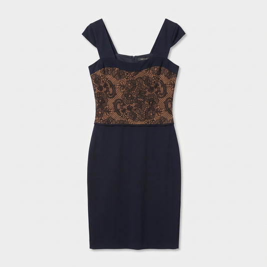 Elegant Lace Contrast Sheath Dress