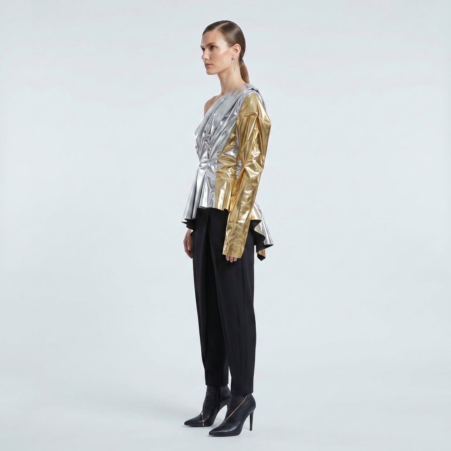Metallic One Shoulder Asymmetric Top