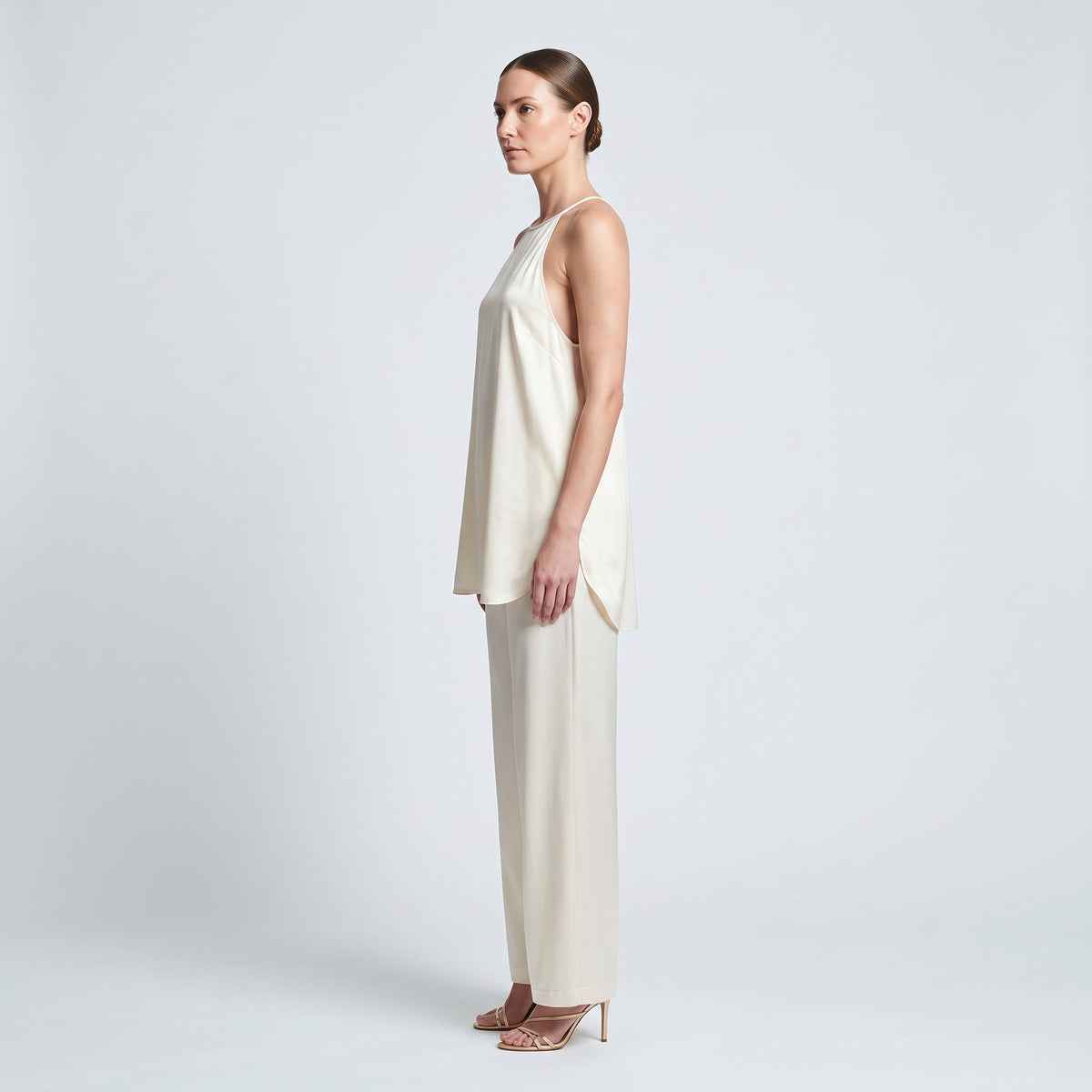 Sleeveless Cream Satin Tank Dress