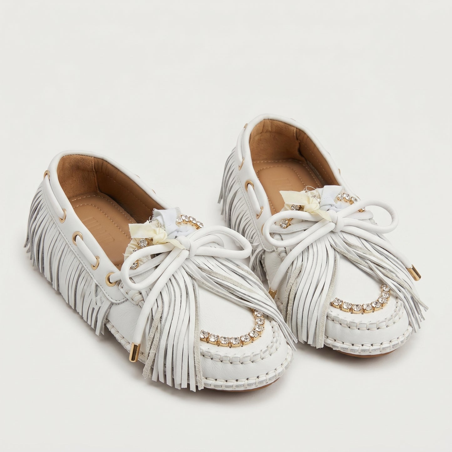 Embellished Fringed Leather Loafers