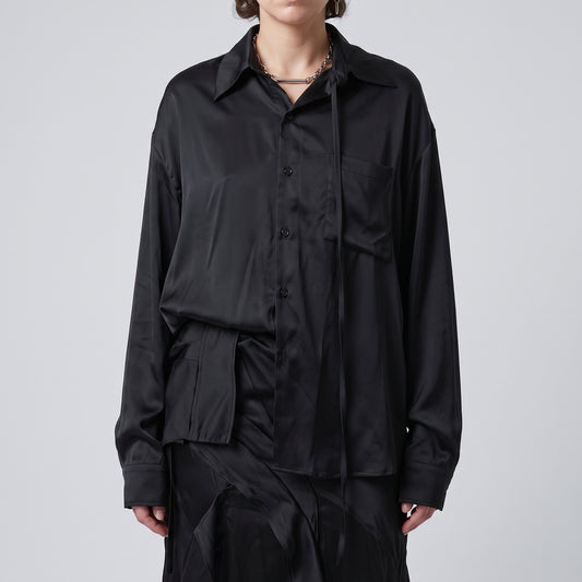 Draped Satin Shirt Dress