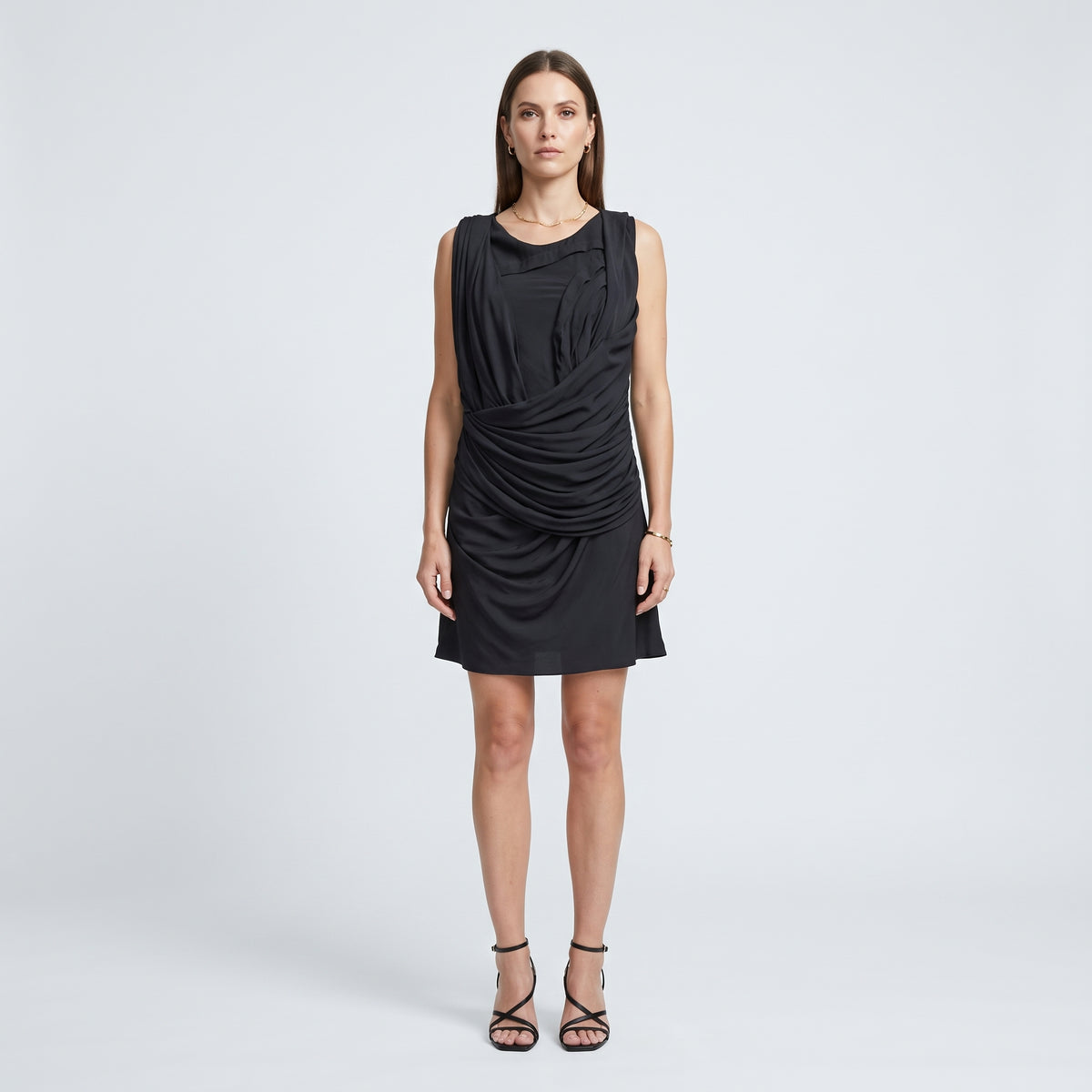 Draped Black Sleeveless Blouse