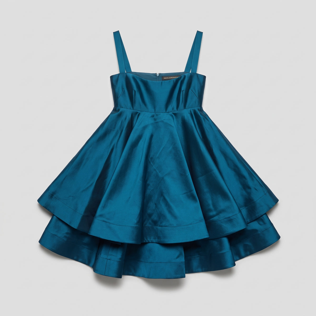 Teal Satin Tiered Mini Dress