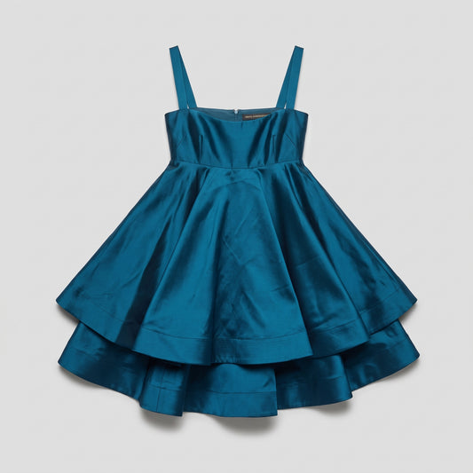 Teal Satin Tiered Mini Dress